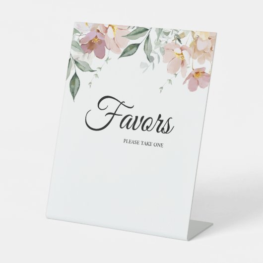 Pink en Mauve Floral Wedding Favors Reclamebord Met Voetstuk (Voorkant)