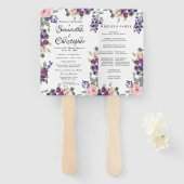 PInk en Paarse Bloemen Trouwprogramma Hand Fan Handwaaier (Voorkant en achterkant)