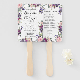 PInk en Paarse Bloemen Trouwprogramma Hand Fan Handwaaier