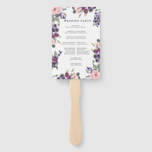 PInk en Paarse Bloemen Trouwprogramma Hand Fan Handwaaier (Achterkant)