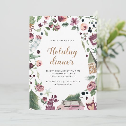 pink en pruimen - modern avondeten kaart (Staand voorkant)