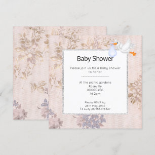 PINK EN ROOS GOLD BLUE MODERN STORK BABY SHOWER KAART