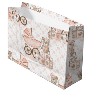 PINK- EN TAN BABY GIRL PRAM-BEREN BLOKKEN GROOT CADEAUZAKJE