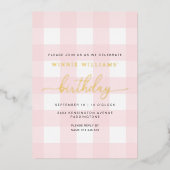 Pink En vichy Anniversaire Gold Foil Invitation (Recto)
