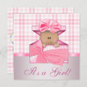 Pink En vichy Baby Girl Douche Invitations (Devant / Derrière)