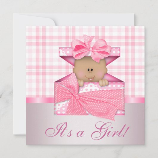 Pink En vichy Baby Girl Douche Invitations (Devant)