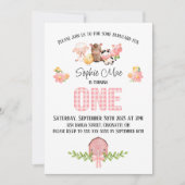 Pink En vichy Barnyard Première Invitation d'anniv (Devant)