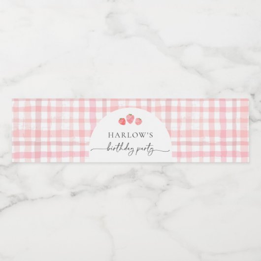 Pink En vichy Birthday Water Bottle Étiquette (Étiquettes simples)