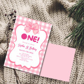 Pink En vichy Bow 1er anniversaire Invitation