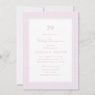 Pink En vichy Bow Baby Girl, Invitation Baby showe