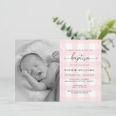 Pink En vichy Photo Baptism Invitation (Debout devant)