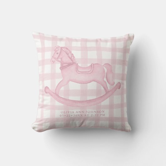 Pink En vichy Rocking Horse Baby Girl Coussin de n (Recto)