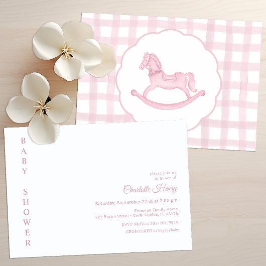 Pink En vichy Rocse Baby shower Invitation