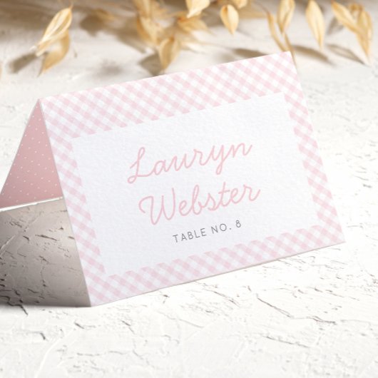 Pink en vichy simple fille baby shower place carte