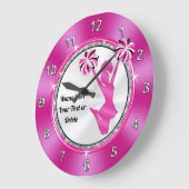 Pink en White Cute Cheerleader Clock PERSONALIZED Grote Klok (Hoek)
