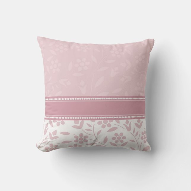 Pink en White Floral Decorative Pillow Kussen (Voorkant)