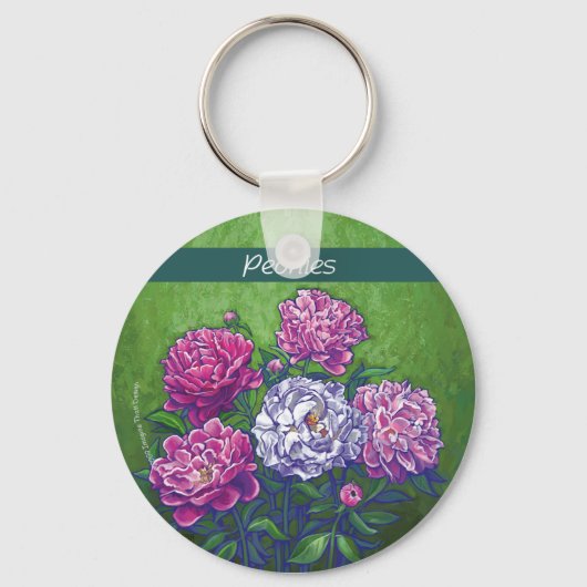 PInk en White Peony Flowers Sleutelhanger (Voorkant)