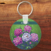 PInk en White Peony Flowers Sleutelhanger (Voorkant)