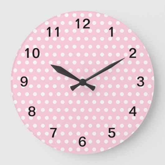Pink en White Polka Dots Pattern. Grote Klok (Voorkant)