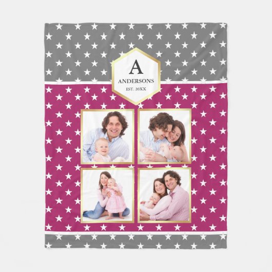 Pink en White Stars Pattern Foto Collage Fleece Deken (Voorkant)