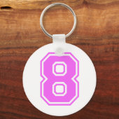 PINK EN WITTE NUMMER 8 SLEUTELHANGER (Voorkant)