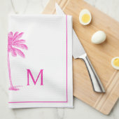 PInk en witte palmboom Monogram Theedoek (Quarter Fold)