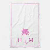 PInk en witte palmboom Monogram Theedoek (Verticaal)