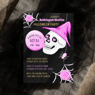 PINK EN ZWARTE BUBBLEGUM SKELLIES HALLOEEN PARTIJ KAART