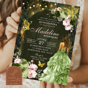 Pink Enchanted Forest Fairy Princess Quinceanera Kaart