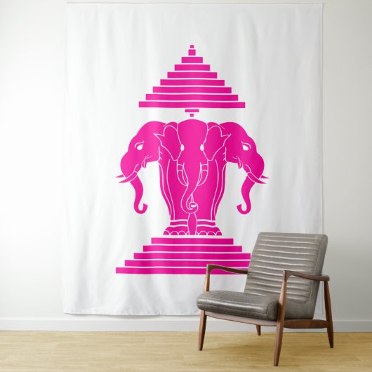 Pink Erawan Three Headed Elephant Lao / Laos Flag Wandkleed (In situ)