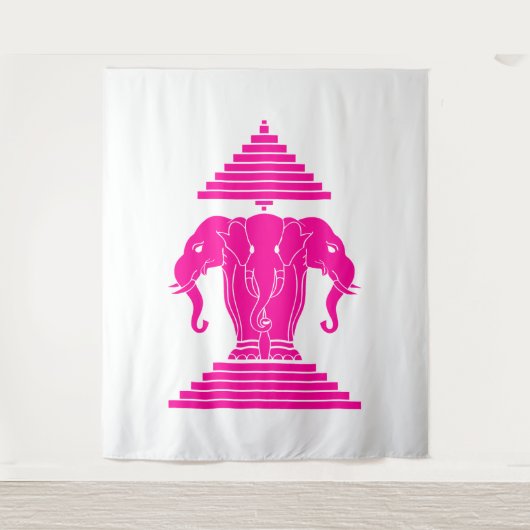 Pink Erawan Three Headed Elephant Lao / Laos Flag Wandkleed (Voorkant)