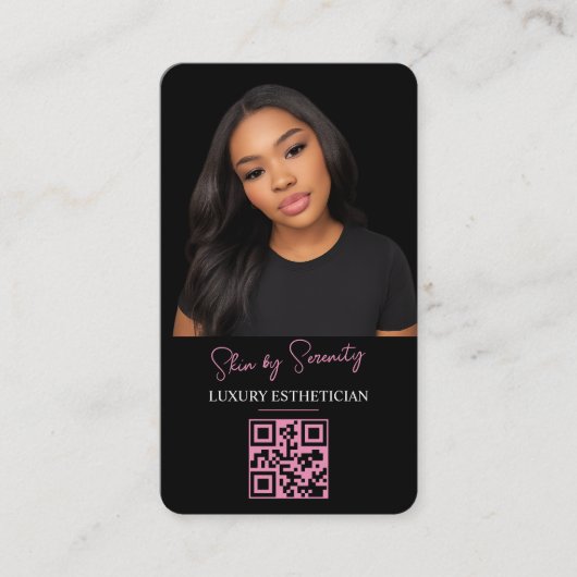 Pink Esthetician QR Code Luxury Black Beauty Visitekaartje (Voorkant)