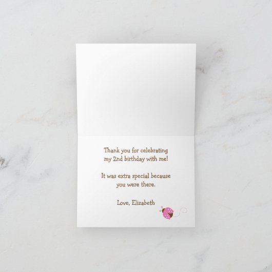 Pink et Brown Ladybug Merci Carte de notes (Intérieur)