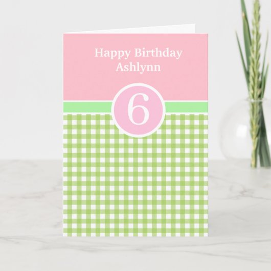 Pink et Green En vichy 6e carte d'anniversaire (Devant)