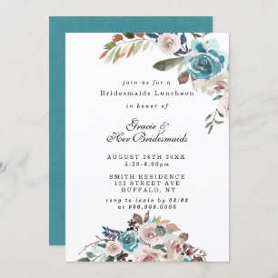 Pink et Turquoise Peony Bridesmaids Invitations de
