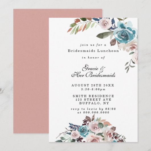 Pink et Turquoise Peony Bridesmaids Invitations de (Devant / Derrière)