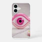 Pink Evil Eye Amulet on Marble Surface iPhone 16 Hoesje (Achterkant)