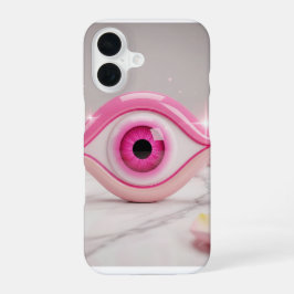 Pink Evil Eye Amulet on Marble Surface iPhone 16 Hoesje