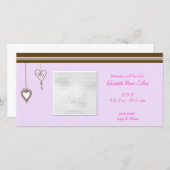 PInk Faire-part de bébé de coeur (Devant / Derrière)