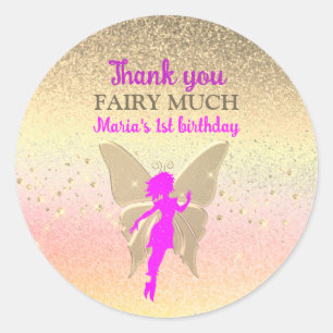 Pink Fairy 1e verjaardag Dank u Ronde Sticker