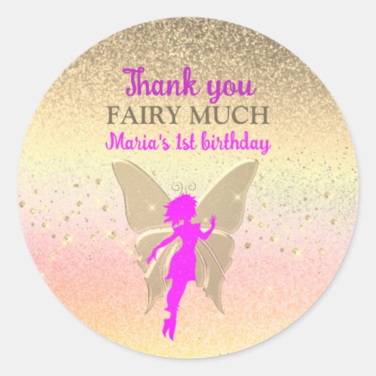 Pink Fairy 1e verjaardag Dank u Ronde Sticker (Voorkant)