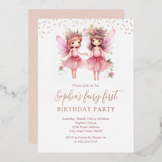 Pink Fairy 1er Anniversaire Fête Invitation (Recto/Verso)