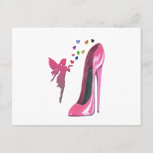 Pink Fairy and Stiletto Shoe Art Briefkaart