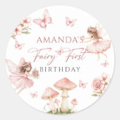 Pink Fairy First Birthday Party Sticker (Devant)