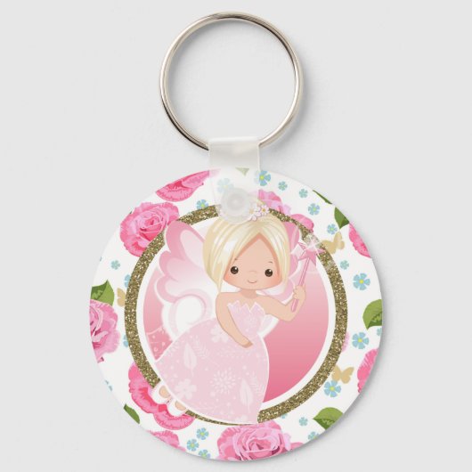 Pink Fairy Floral Sleutelhanger Purse Charm. (Voorkant)