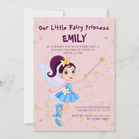 Pink Fairy Princess Invitation Anniversaire (Devant)