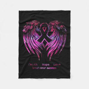 Pink Faith Hope Love Wings Breast Cancer Awareness Fleece Deken