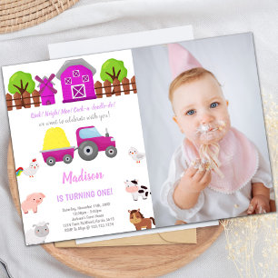Pink Farm Anniversaire Invitations avec photo