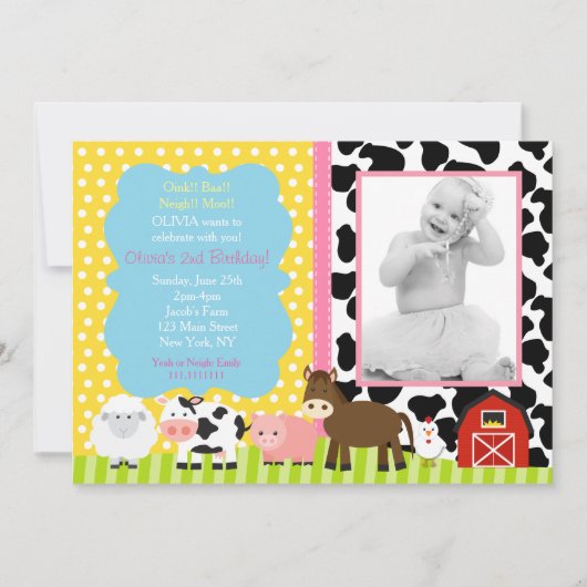 Pink Farm Barnyard Invitations de fête d'anniversa (Devant)