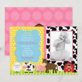 Pink Farm Barnyard Invitations de fête d'anniversa (Devant / Derrière)